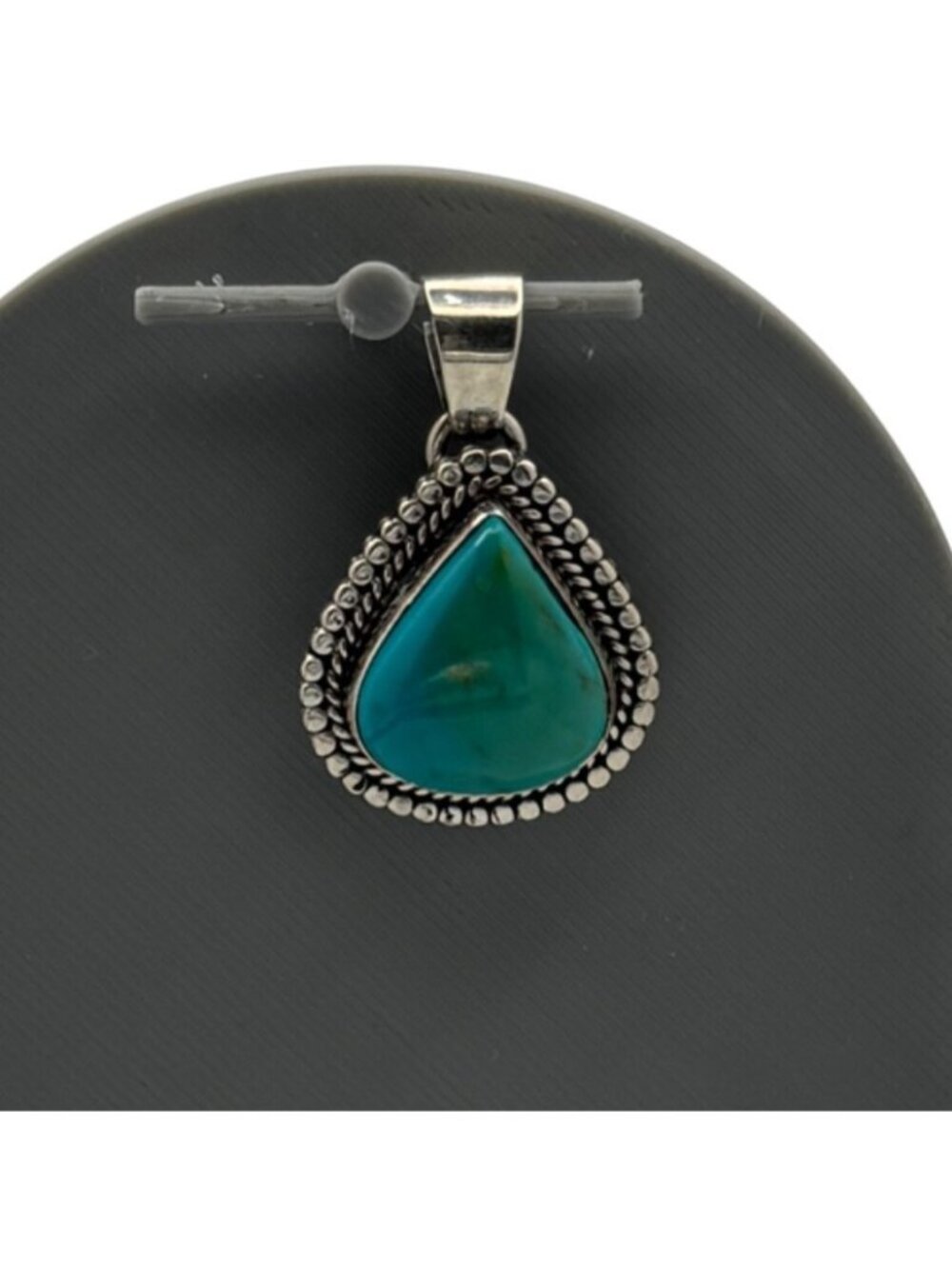 J Piaso Jr Navajo Sterling Silver Turquoise Pendant Teardrop Signed Native 1.5"